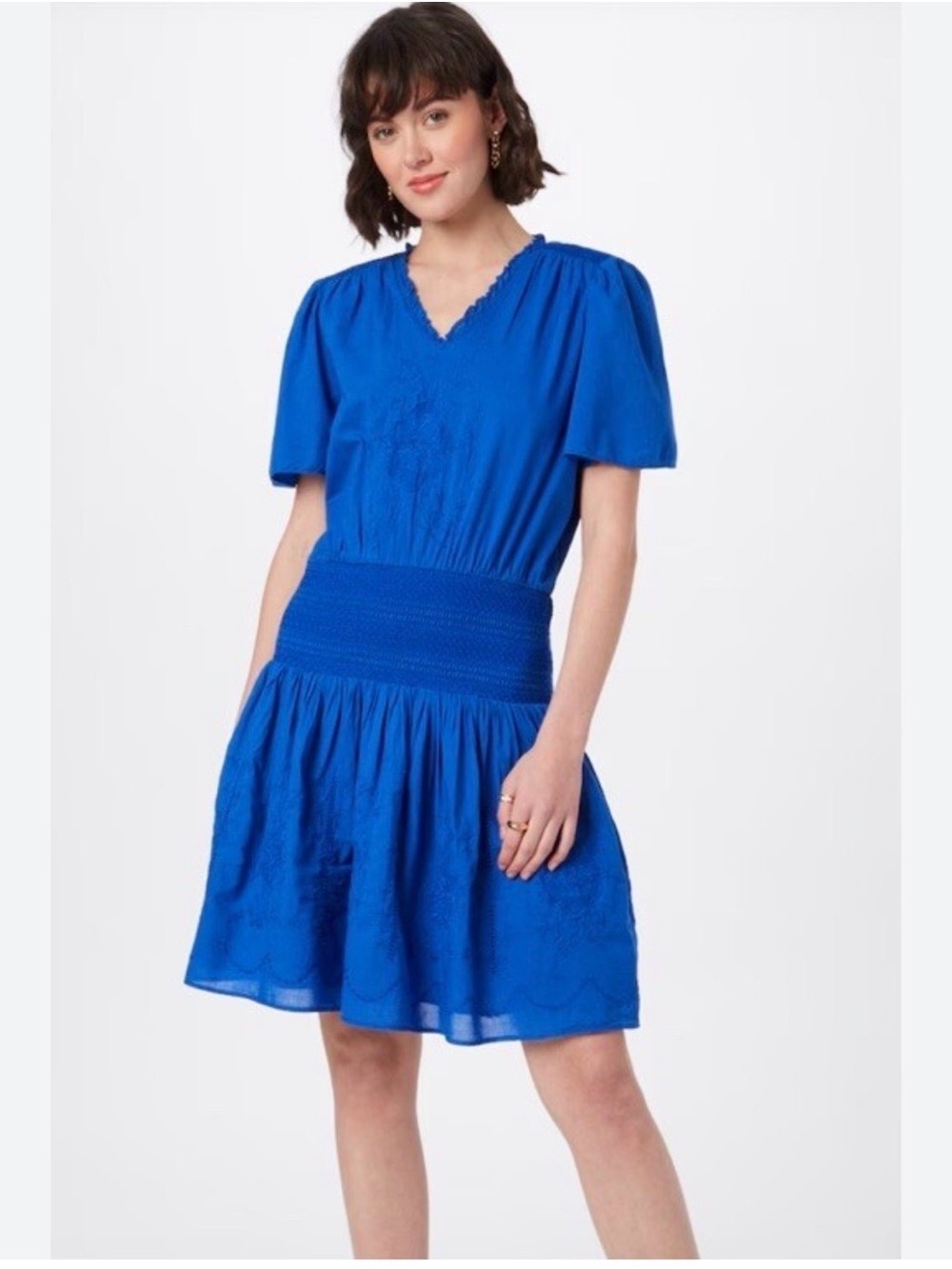 Lauren Ralph Lauren Sizanna Blue Cotton Dress Smocked Waist Boho Mini 10 Coastal